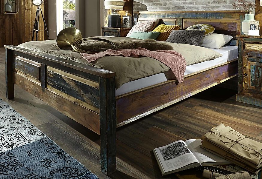 SIT Massivholzbett "Riverboat", aus recyceltem Altholz, Shabby Chic, Vintag günstig online kaufen