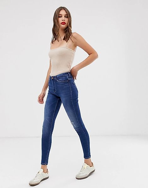 Only – Authentic – Enge, dunkelblaue Jeans mit hohem Bund günstig online kaufen