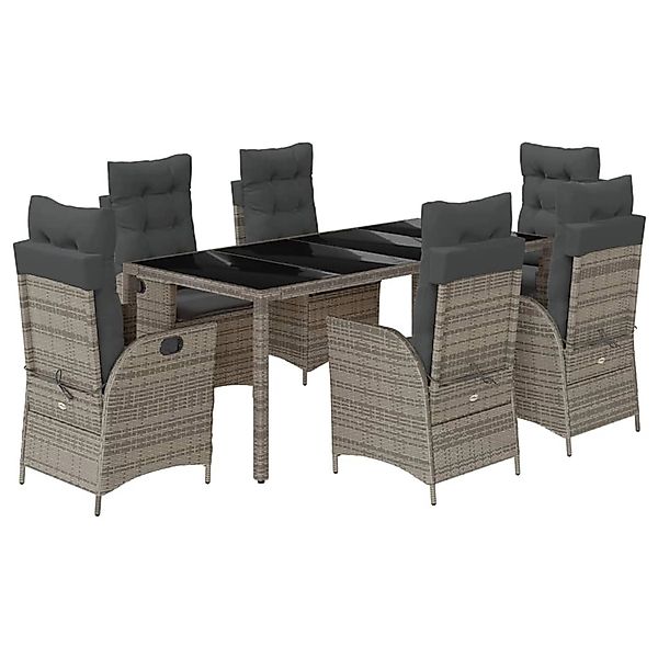 vidaXL 7-Tlg Garten-Essgruppe mit Kissen Grau Poly Rattan 3213082 günstig online kaufen