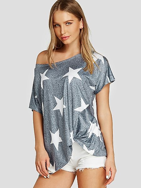 Gray Twist Star Pattern One Schulter-T-Shirt günstig online kaufen