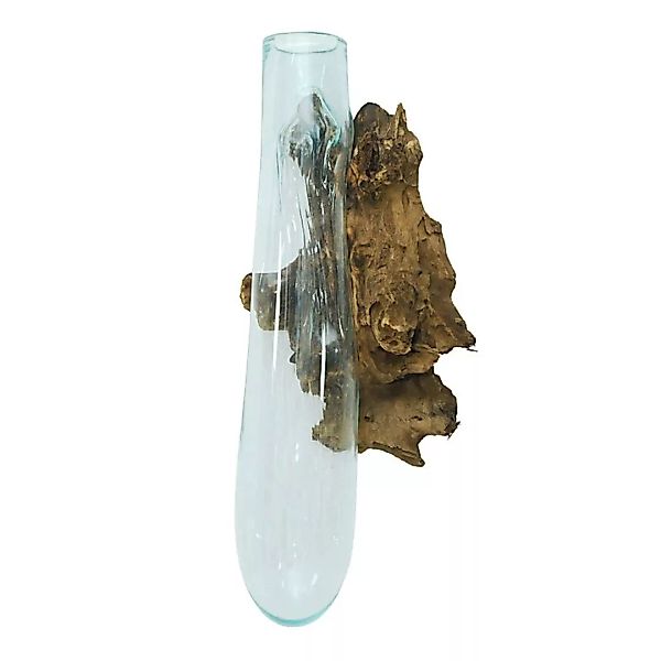 Wandscmuck Vase Glas Teak-Holz-Wurzel handgefertigt 65 cm Unikat günstig online kaufen