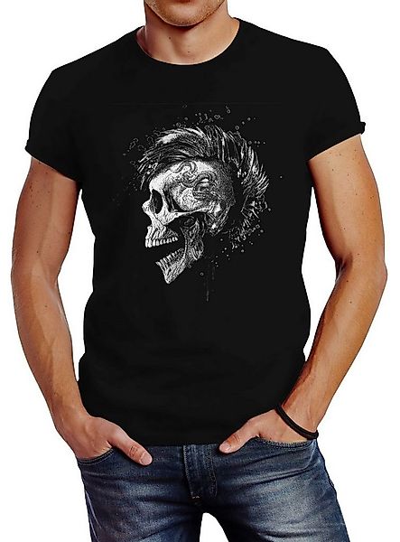 Neverless Print-Shirt Herren T-Shirt Punk Mohawk Skull Totenkopf Irokese Sh günstig online kaufen
