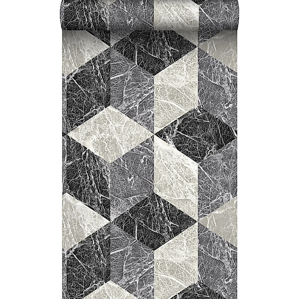 Origin Wallcoverings Tapete 3D Marmor Motiv Schwarz und Grau 53 cm x 10.05 günstig online kaufen