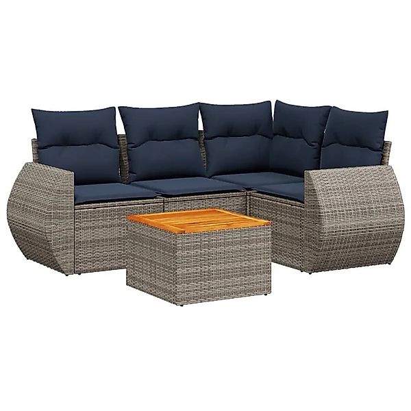 vidaXL 5-Tlg Gartensofa-Set mit Kissen Grau Polyrattan 3224990 günstig online kaufen