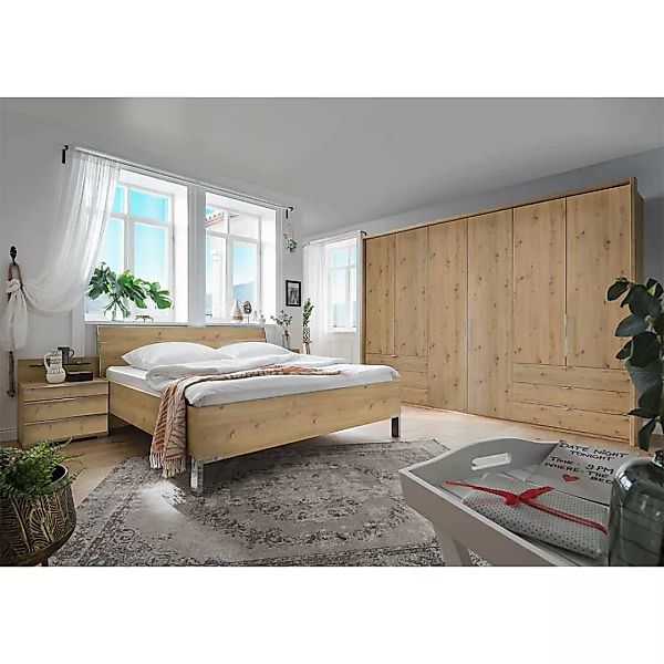 Komplettschlafzimmer in Eiche Bianco Holzoptik modernem Design (vierteilig) günstig online kaufen