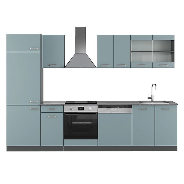 Vicco R-Line Küche Blau-Grau/Anthrazit 300 cm ohne Arbeitsplatte günstig online kaufen