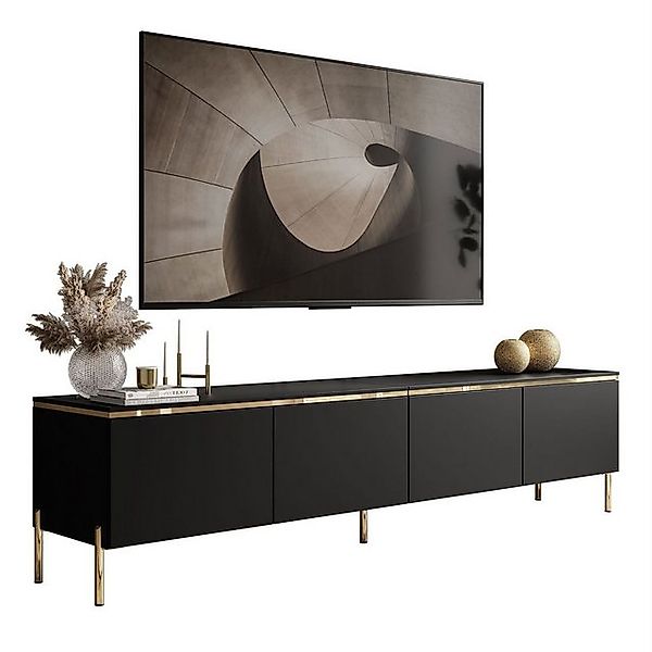 ALLHOUSE24 TV-Schrank NELLY SCHWARZ MATT 200 cm gold Metallbeine LED Beleuc günstig online kaufen