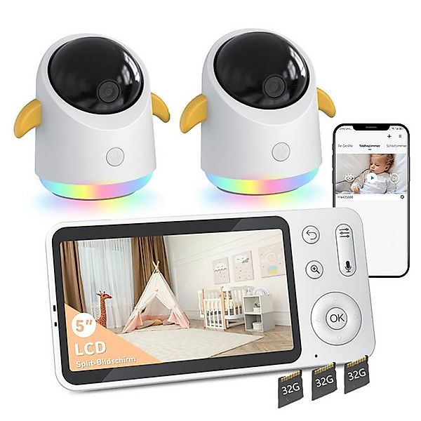 Boifun Babyphone 2K Babyphone mit 2 Kameras PTZ 360° WLAN Video Baby Monito günstig online kaufen