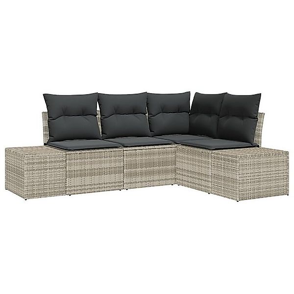 vidaXL Loungesofa 4-tlg. Garten-Sofagarnitur mit Kissen Hellgrau Poly Ratta günstig online kaufen