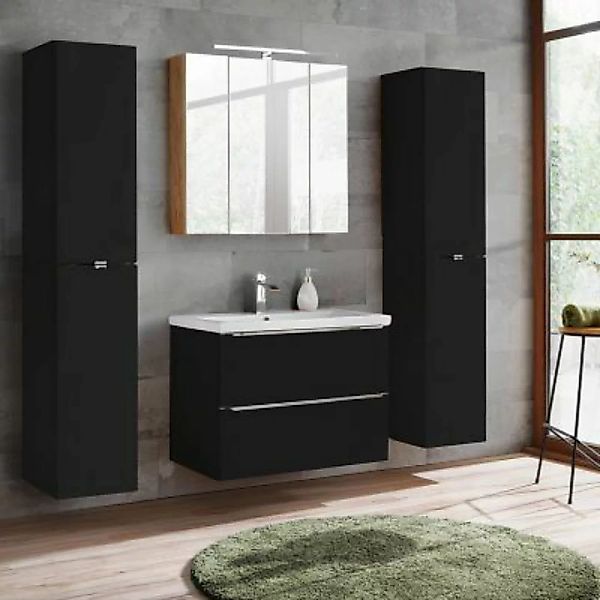 Lomadox Badezimmermöbel Set mit 2x Hochschrank, 80cm Waschtisch TOSKANA-BLA günstig online kaufen
