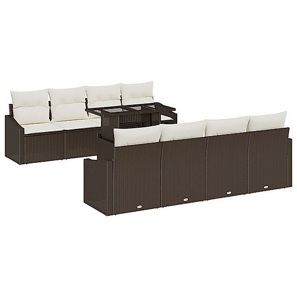 vidaXL Loungesofa 9-tlg. Garten-Sofagarnitur mit Kissen Braun Poly Rattan, günstig online kaufen