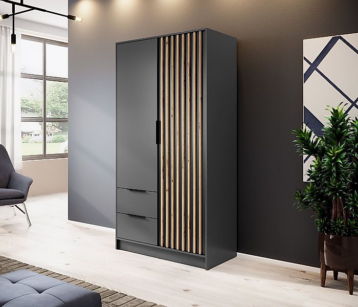 MOEBLO Kleiderschrank JOHN (Latten aus Holz, Loft Stil IndustrieSchrank Auf günstig online kaufen