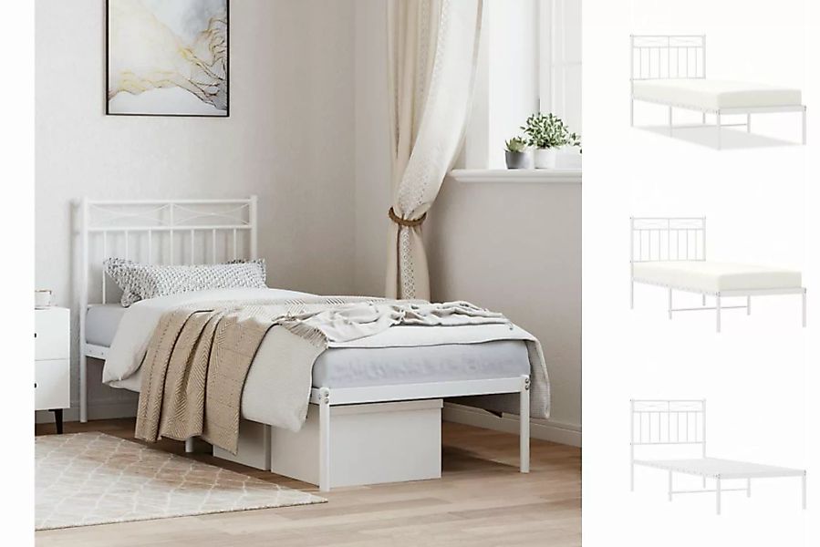 vidaXL Bettgestell Bettrahmen mit Kopfteil Metall Weiß 75x190 cm Bett Bettg günstig online kaufen