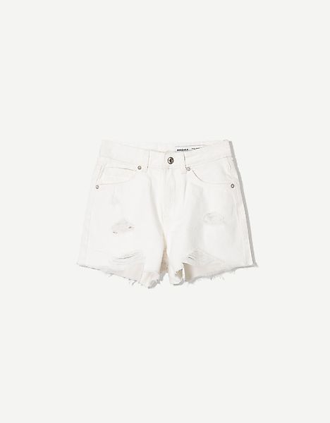 Bershka Jeansshorts Mit Rissen Damen 44 Weiss günstig online kaufen