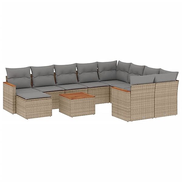 vidaXL 11-Tlg Garten-Sofagarnitur mit Kissen Beige Poly Rattan 3226563 günstig online kaufen