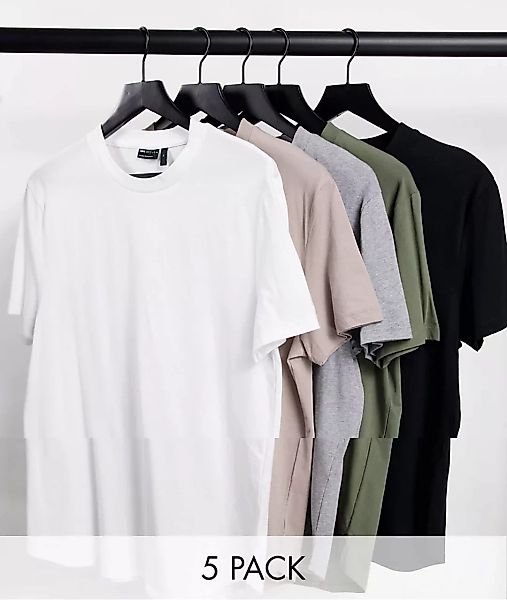 ASOS DESIGN Longline-T-Shirt mit seitlichen Schlitzen im 5er-Pack-Mehrfarbi günstig online kaufen