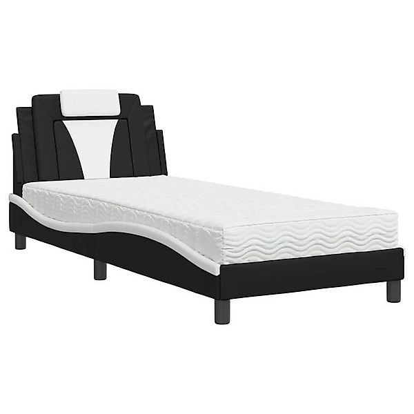 vidaXL Bettgestell, Bett mit Matratze Schwarz und Weiß 90x200 cm Kunstleder günstig online kaufen