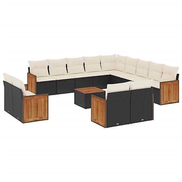 vidaXL 14-Tlg Garten-Sofagarnitur mit Kissen Schwarz Poly Rattan 3228212 günstig online kaufen