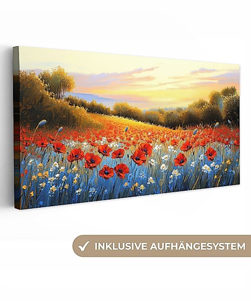 OneMillionCanvasses® Leinwandbild Panorama Mohn - Blumenfeld günstig online kaufen
