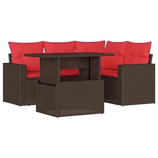 vidaXL 5-Tlg Gartensofa-Set mit Kissen Braun Polyrattan 3267254 günstig online kaufen