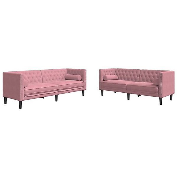 vidaXL Sofa 2-tlg. Chesterfield-Sofa-Set mit Nackenrollen Rosa Samt günstig online kaufen