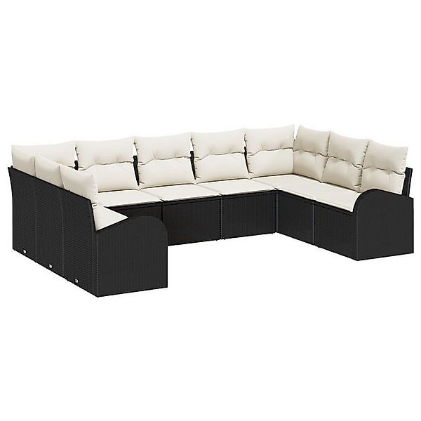 vidaXL Loungesofa 9-teiliges Garten Sofa Set mit Kissen Schwarz Poly Rattan günstig online kaufen