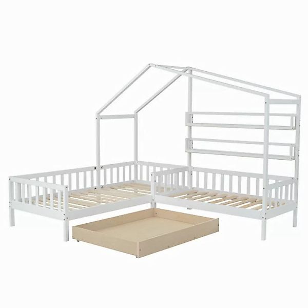 SOFTWEARY Kinderbett Hausbett mit 2. Schlafgelegenheit und Lattenrost (90x2 günstig online kaufen