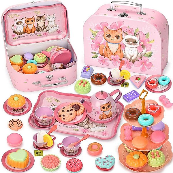 CLTYQ Spielgeschirr Kätzchen Tee-Set, Rosa 49-teilig, günstig online kaufen