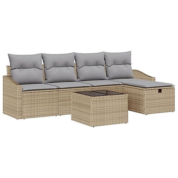 vidaXL Loungesofa 6-teiliges Garten Sofa Set mit Kissen Beige Poly Rattan, günstig online kaufen