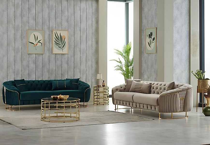 JVmoebel Sofa Sofagarnitur Sofas Couchen Polstersofa Dreisitzer Luxus Beige günstig online kaufen