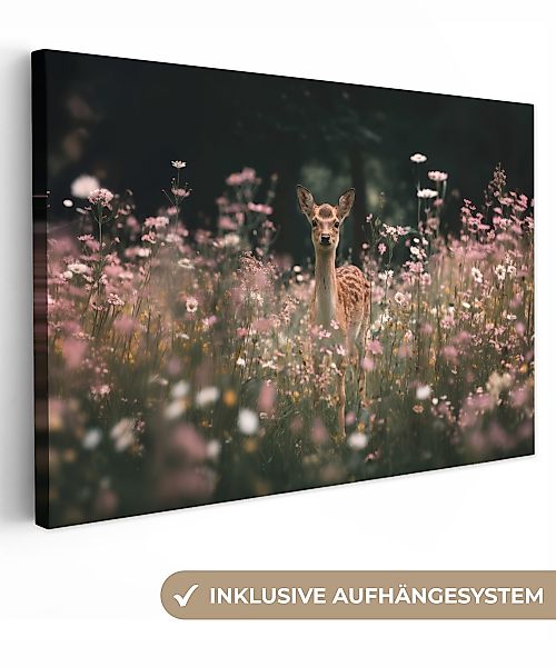 OneMillionCanvasses® Leinwandbild Hirsche - Wildblumen - günstig online kaufen