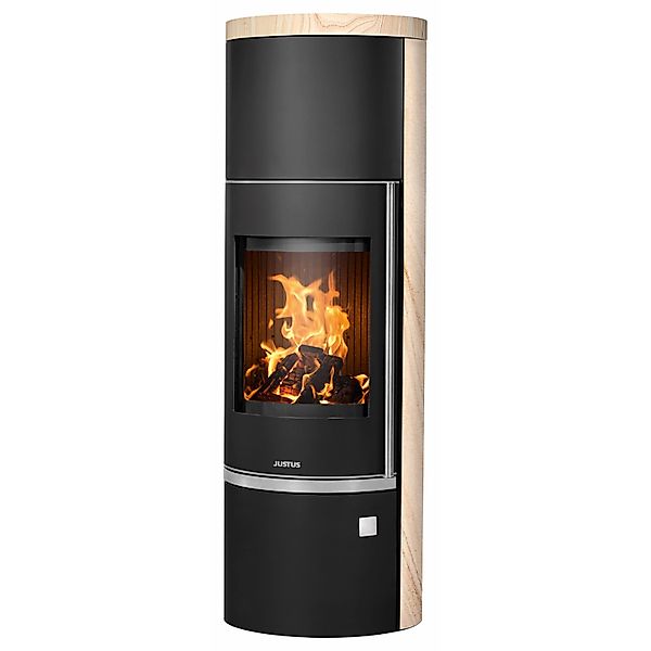 Justus Kaminofen Faro W+ 2.0 Stahl Schwarz mit Sandstein Holzoptik 7 kW günstig online kaufen