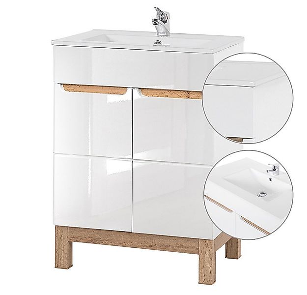 Lomadox Waschtisch SOLNA-56, inkl. 61cm Keramikbecken Hochglanz weiß mit Wo günstig online kaufen