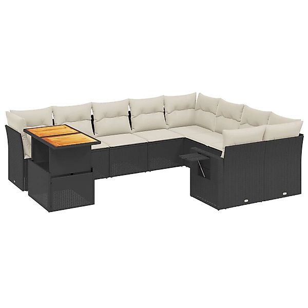 vidaXL 10-Tlg Garten-Sofagarnitur mit Kissen Schwarz Poly Rattan 3271917 günstig online kaufen