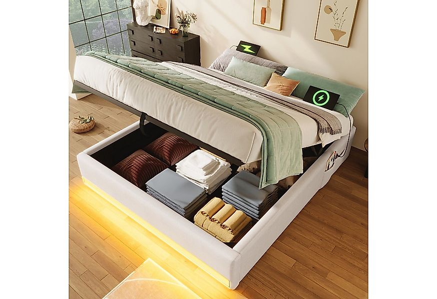 STILVORA Polsterbett 140×200 Jugendbett mit LED&USB,Doppelbett mit Stautasc günstig online kaufen