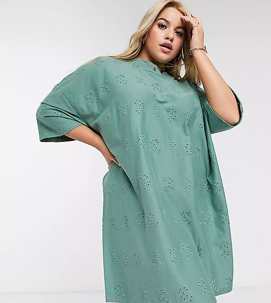 ASOS DESIGN Curve – T-Shirt-Kleid in Khaki mit extremer Oversize-Passform u günstig online kaufen