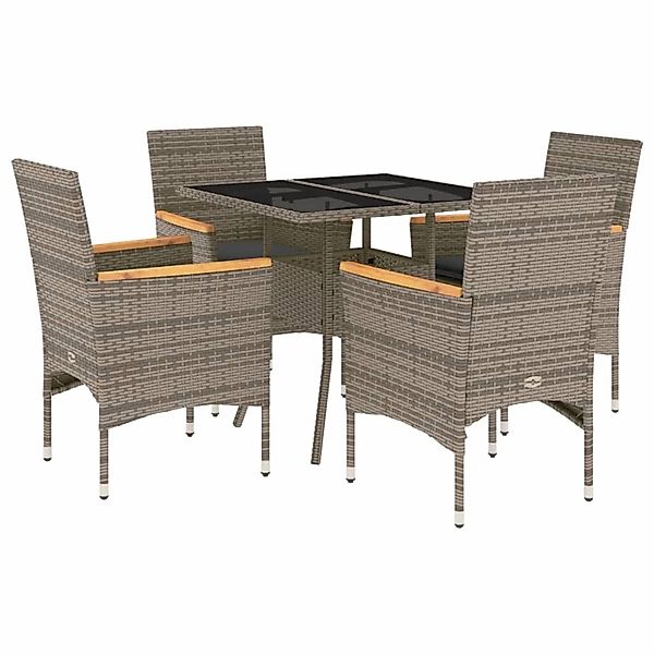 vidaXL 5-Tlg Garten-Essgruppe mit Kissen Grau Poly Rattan und Glas 3278706 günstig online kaufen