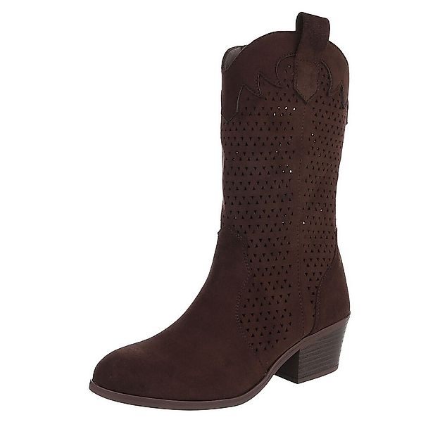 Ital-Design Moderne Damen-Stiefel mit Lochmuster und Blockabsatz Sommerboot günstig online kaufen