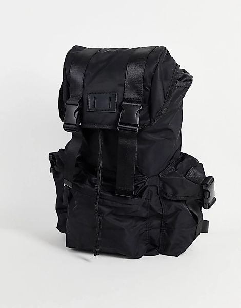 ASOS DESIGN – Nylon-Rucksack in Schwarz mit mehreren Fächern günstig online kaufen