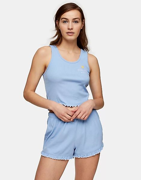 Topshop – Wakey – Set aus Trägertop und Shorts in Blau günstig online kaufen