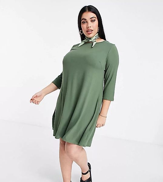 Simply Be – Ausgestelltes Kleid in Khaki-Grün günstig online kaufen