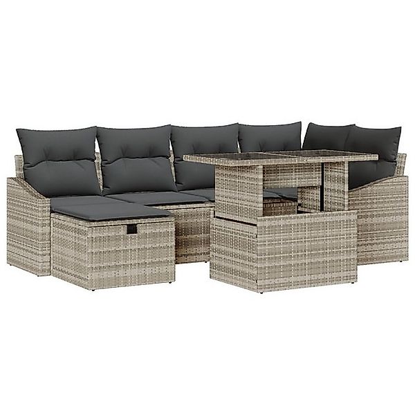 vidaXL Loungesofa 7-teiliges Garten-Sofa-Set mit Kissen Hellgrau Poly-Ratta günstig online kaufen