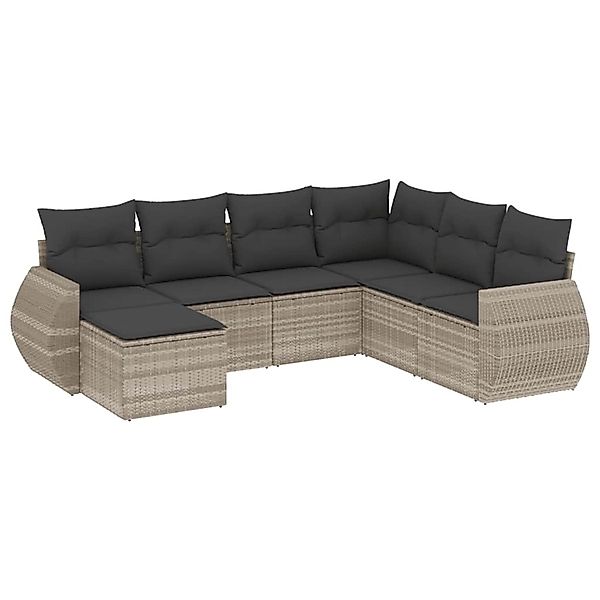 vidaXL 7-Tlg Garten-Sofagarnitur mit Kissen Hellgrau Poly Rattan 3254039 günstig online kaufen