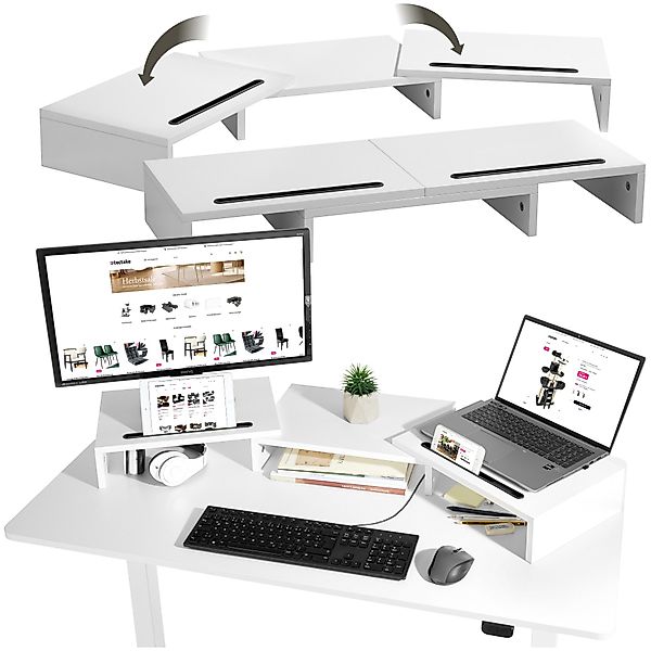 tectake Schreibtischaufsatz Monitorständer, 3-teilig, breitenverstellbar, s günstig online kaufen