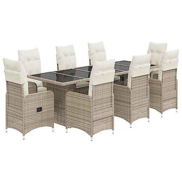 vidaXL 9-Tlg Garten-Bistro-Set mit Kissen Beige Poly Rattan 3277286 günstig online kaufen
