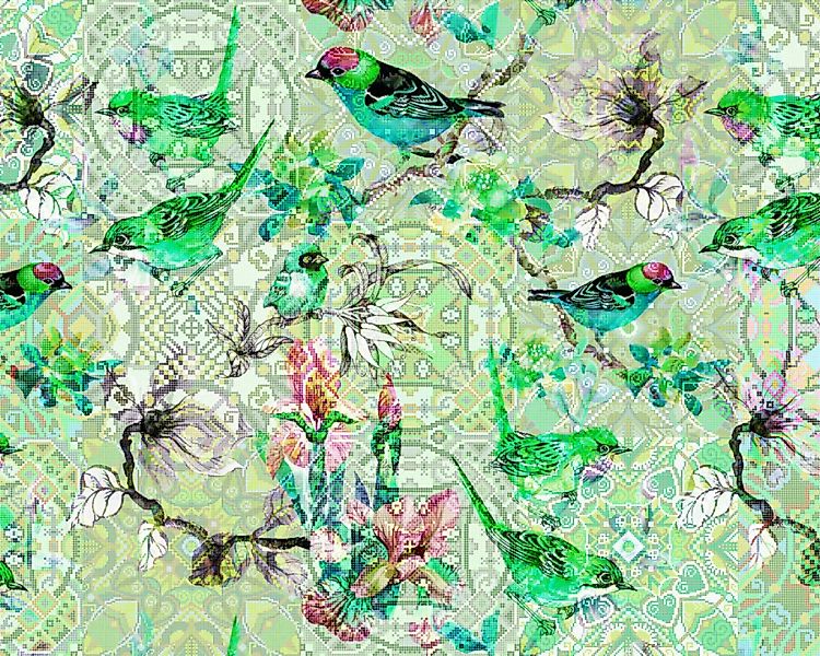 Fototapete "mosaic birds 1" 4,00x2,70 m / Glattvlies Brillant günstig online kaufen