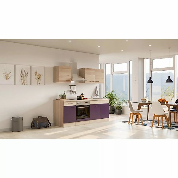 Flex-Well Exclusiv Küchenzeile Focus 210 cm Akazie - Aubergine günstig online kaufen