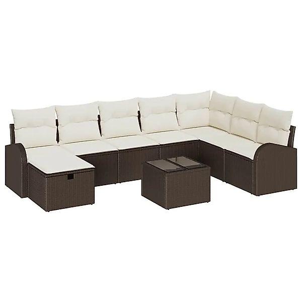 vidaXL Sofa Set mit Kissen 9-Tlg Braun und Creme Poly-Rattan 3359137 günstig online kaufen