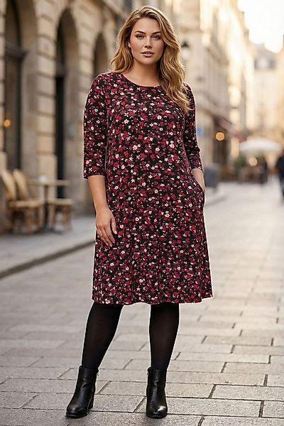 Stil Diva Minikleid Übergrößen Burgunder Blumen Kleid mit Taschen günstig online kaufen