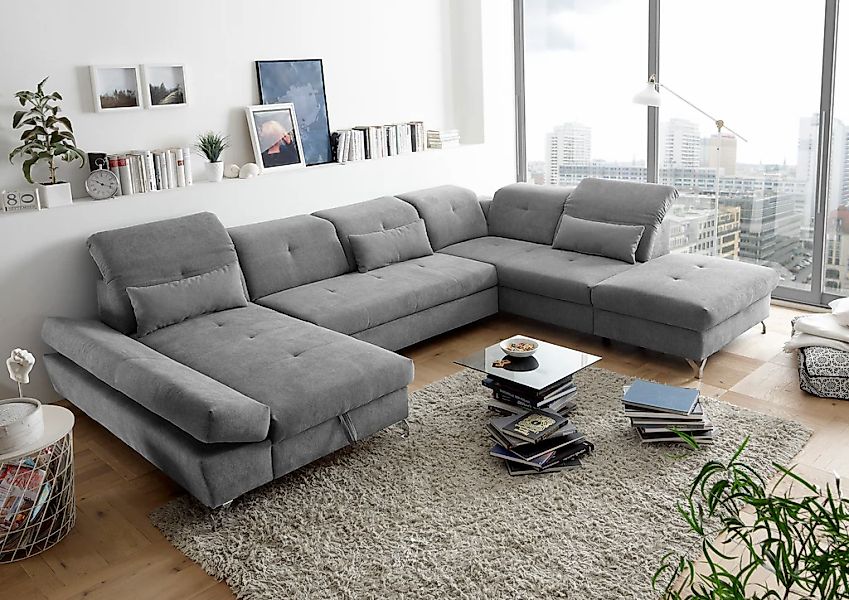 ED EXCITING DESIGN Wohnlandschaft "Melfi U-Form mit Bettfunktion, Bettkaste günstig online kaufen